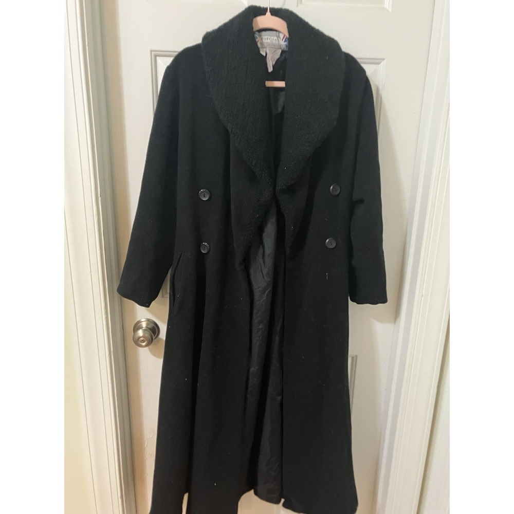 Vintage 80s Topcoat Exclusive Wool Overcoat Made in England Sz M Black Y2K Long